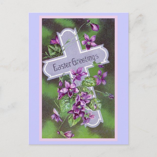 Postal Festiva Saludos de Pascua Ilustracion Vintage (Anverso)