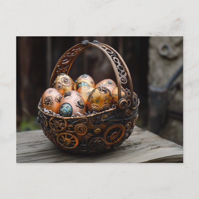 Postal Festiva Saludos de Pascua Steampunk (Anverso)