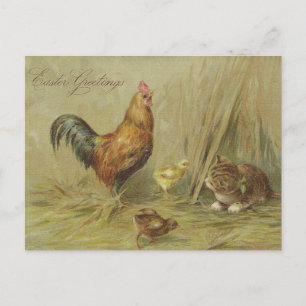 Postal Festiva Saludos de Pascua Vintage Gato Personalizado Texto