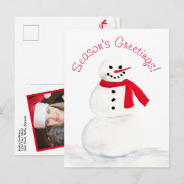 Postal Festiva Saludos de temporada Acuarela Muñeco de nieve Dive