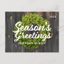 Postal Festiva Saludos de temporada al país Rústico de la Madera 