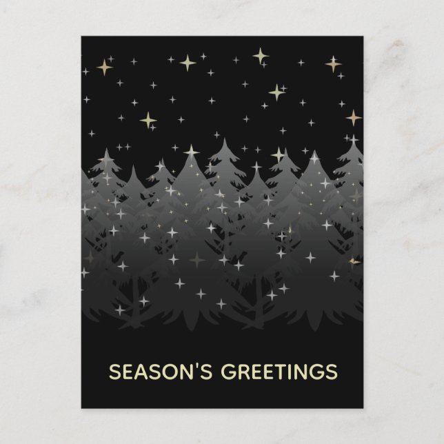 Postal Festiva Saludos de temporada Black Night Sky Stars Gold Si (Anverso)