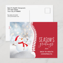 Postal Festiva Saludos de temporada Chiropractica de Snowman