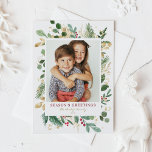 Postal Festiva Saludos de temporada de la temporada de fotos de o<br><div class="desc">¡Saludos de temporada! Envíe Navidades a la familia y amigos con esta tarjeta postal de fotos de verdor. Cuenta con zonas de vegetación acuática y bayas con toques de Relieve metalizado de oro falsos. Los textos son totalmente editables. Personalice añadiendo un saludo, nombre y foto. Esta postal de Navidades de...</div>