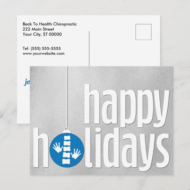 Postal Festiva Saludos de temporada moderna Chiropractica azul pl (Anverso / Reverso)