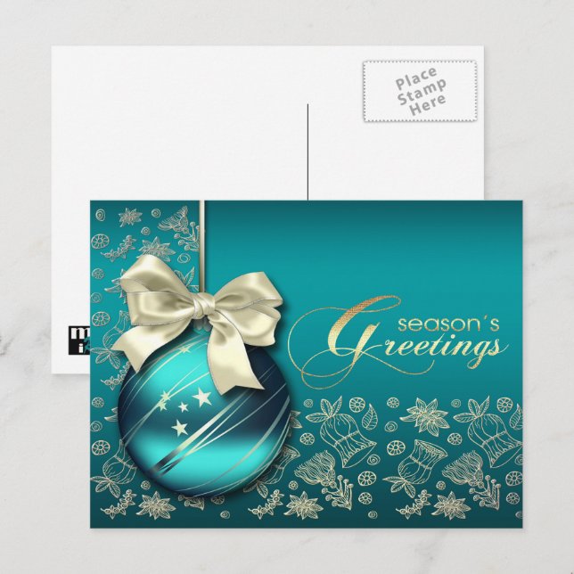 Postal Festiva Saludos de temporada. Navidades Bauble (Anverso / Reverso)