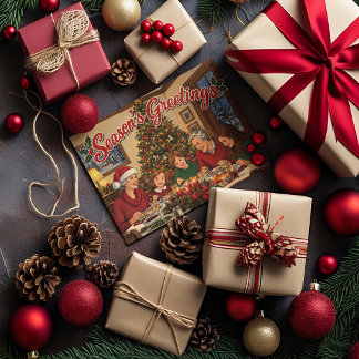 Postal Festiva Saludos de temporada Navideña Familia Americana