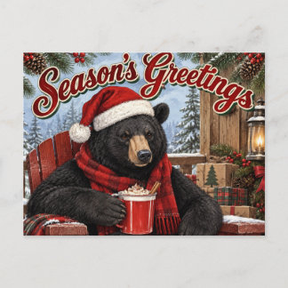 Postal Festiva Saludos de temporada Oso Negro Bebiendo Sidra