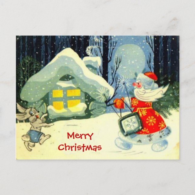 Postal Festiva Saludos de temporada, Santa en el trabajo (Anverso)