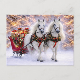 Postal Festiva Saludos de temporada Trineo tirado por caballos de