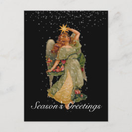 Postal Festiva Saludos de temporada: Vintage Angel Stars Night Sk