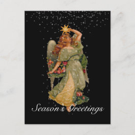 Postal Festiva Saludos de temporada: Vintage Angel Stars Night Sk