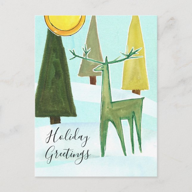 Postal Festiva Saludos de vacaciones de Deer Forest Mid Century M (Anverso)