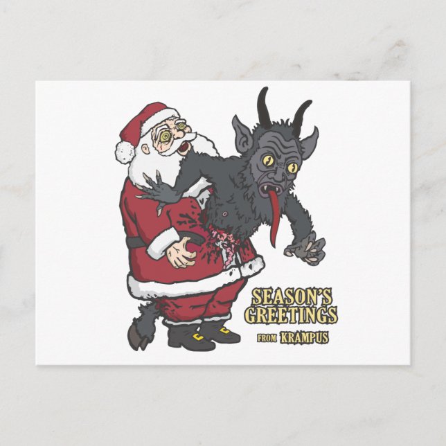 Postal Festiva Saludos de vacaciones de Krampus (y Santa) (Anverso)