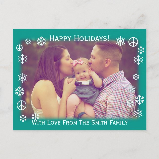 Postal Festiva Saludos de vacaciones verdes con señales de nieve  (Anverso)