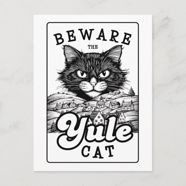 Postal Festiva Saludos de Yuletide - Cuidado con el gato Yule (Anverso)