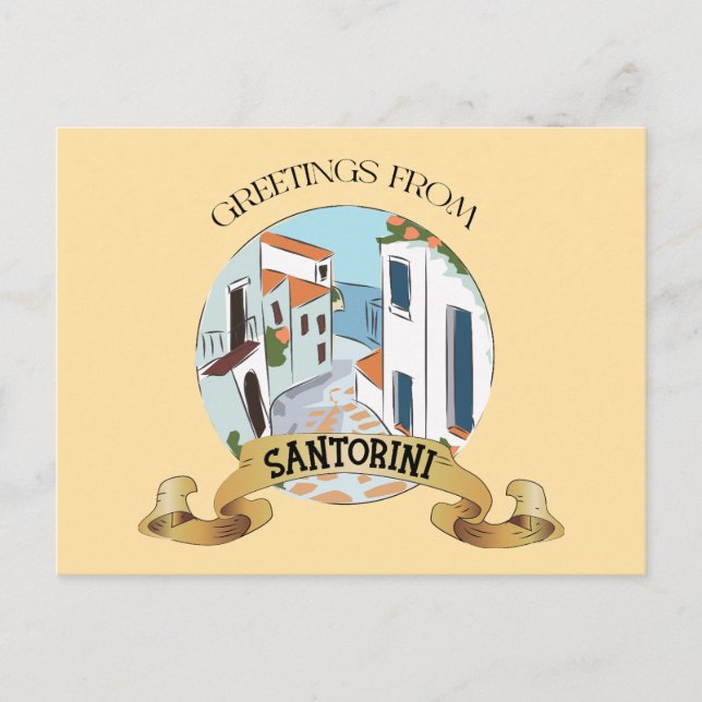 Postal Festiva Saludos desde el Rótulo Santorini (Anverso)