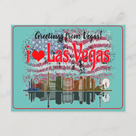 Postal Festiva Saludos desde la bandera norteamericana del Skylin