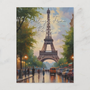 Postal Festiva Saludos desde la Torre Eiffel de París Arte Europe