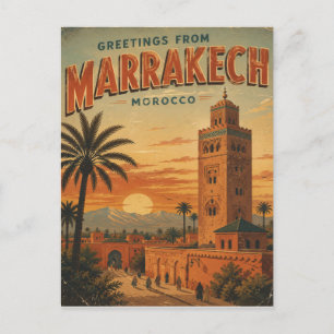 Postal Festiva Saludos desde Marrakech, Marruecos Viajes Antiguos