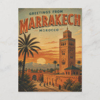 Postal Festiva Saludos desde Marrakech, Marruecos Viajes Antiguos
