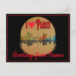 Postal Festiva Saludos Desde París Skyline Sunset Souvenir