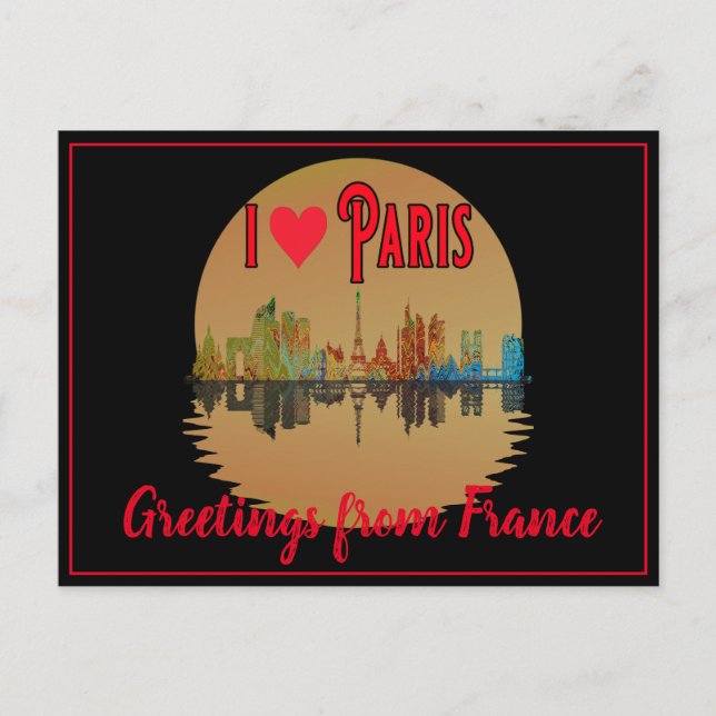 Postal Festiva Saludos Desde París Skyline Sunset Souvenir (Anverso)