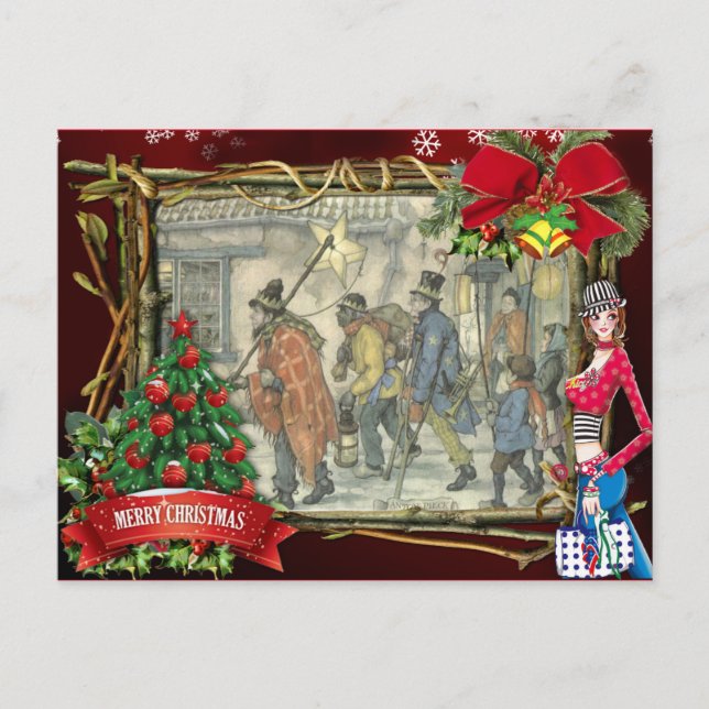 Postal Festiva Saludos navideños de Anton Pieck (Anverso)
