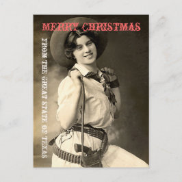 Postal Festiva Saludos navideños de Cowgirl de Texas