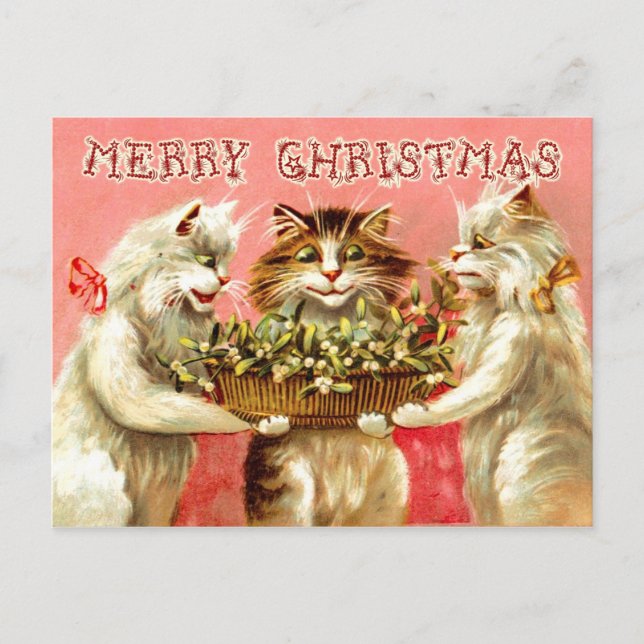 Postal Festiva Saludos navideños de gatos con Mistletoe (Anverso)