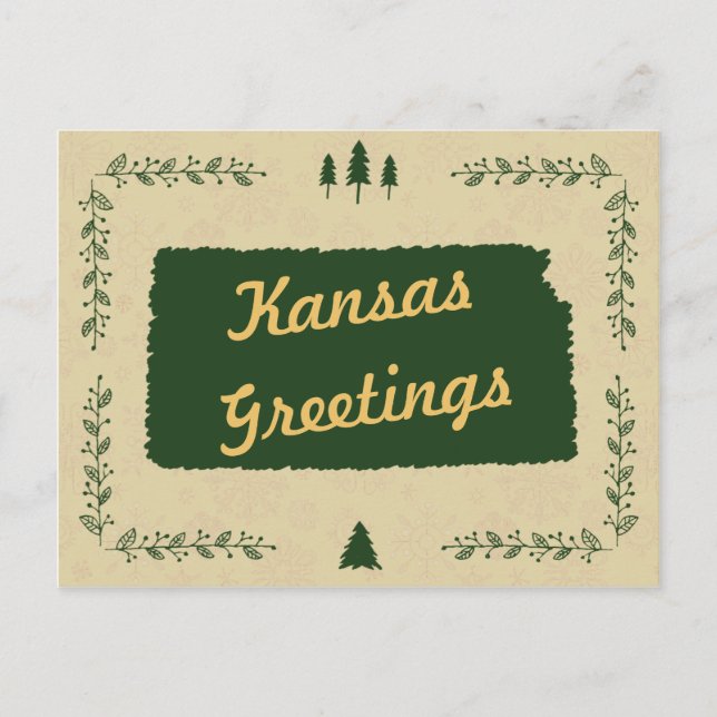Postal Festiva Saludos navideños de Navidades estatales de Kansas (Anverso)