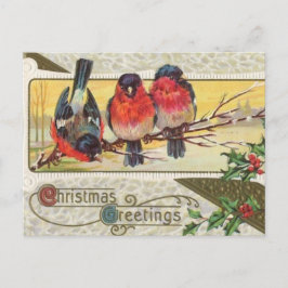 Postal Festiva Saludos navideños - Diseño de Aves Vintage