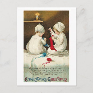 Postal Festiva Saludos navideños niños masticando Navidades Socks