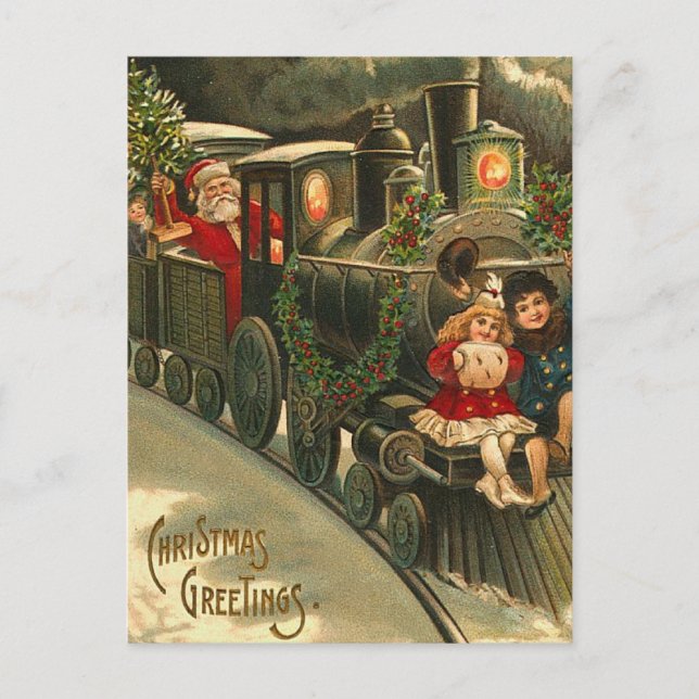 Postal Festiva Saludos navideños vintage (Anverso)