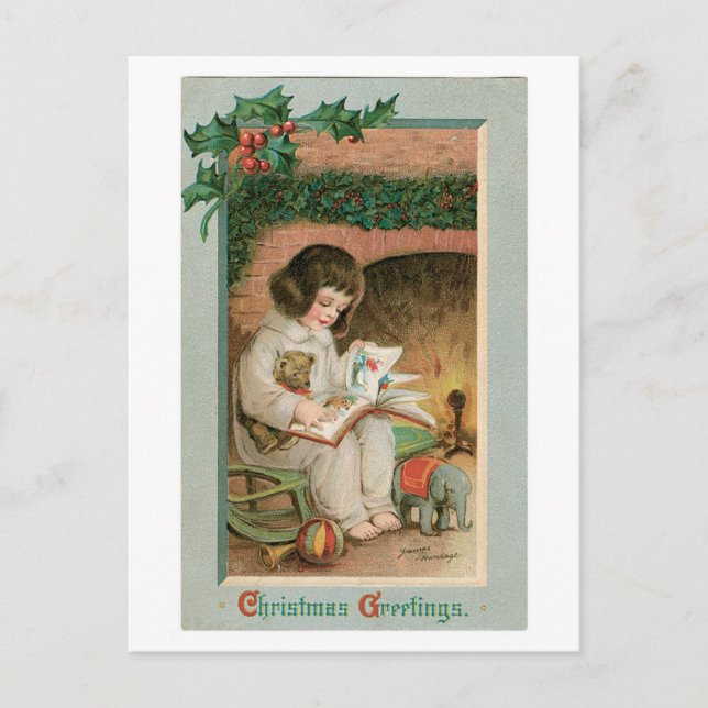 Postal Festiva Saludos navideños vintage (Anverso)