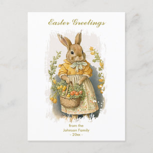 Postal Festiva Saludos personalizados de Pascua, conejita de époc