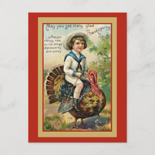 Postal Festiva Saludos vintage de Acción de Gracias