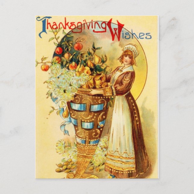 Postal Festiva Saludos vintage de Acción de Gracias (Anverso)