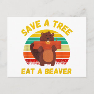 Postal Festiva Salva un Árbol Come un Castor Chiste Divertido de 