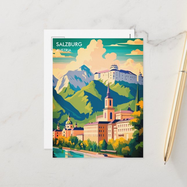 Postal Festiva Salzburgo Austria Travel (Anverso/Reverso In Situ)