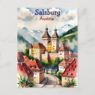 Postal Festiva Salzburgo con el castillo en Austria