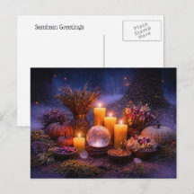 Samhain con Velas Cristal Follaje de Otoño Flores