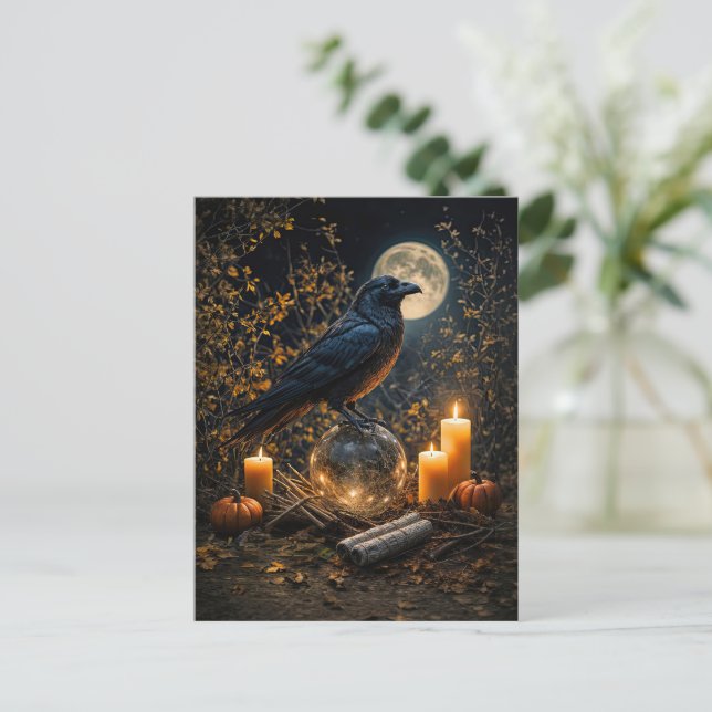 Postal Festiva Samhain Cuervo Místico Hermoso (Anverso de pie)
