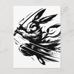 Postal Festiva Samurái Conejo Guerrero de Tinta Negra