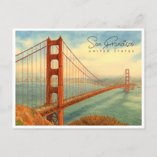 Postal Festiva San Francisco Golden Gate Acuarela Viaje