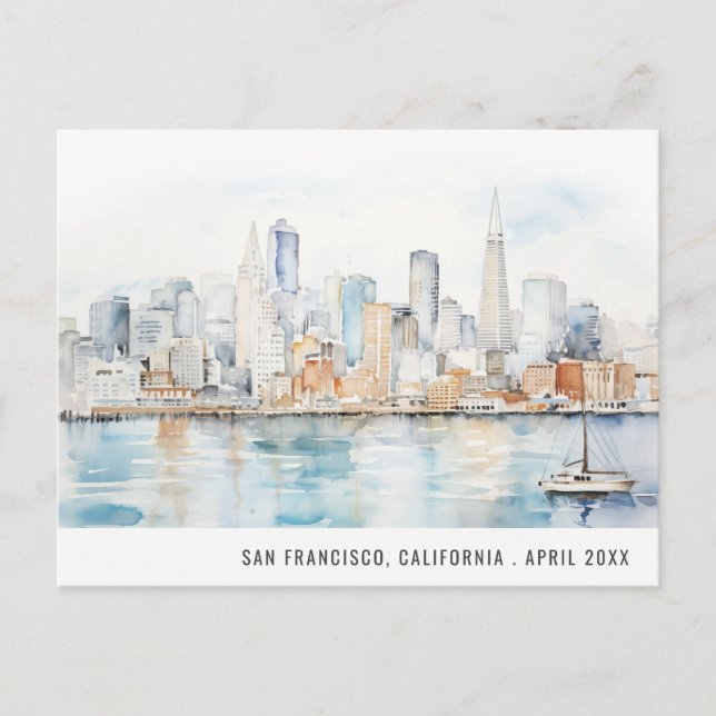 Postal Festiva San Francisco Watercolor Landscape Travel (Anverso)