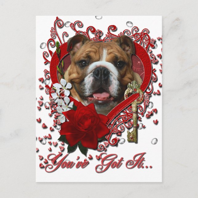 Postal Festiva San Valentín - Clave para mi corazón - Bulldog (Anverso)