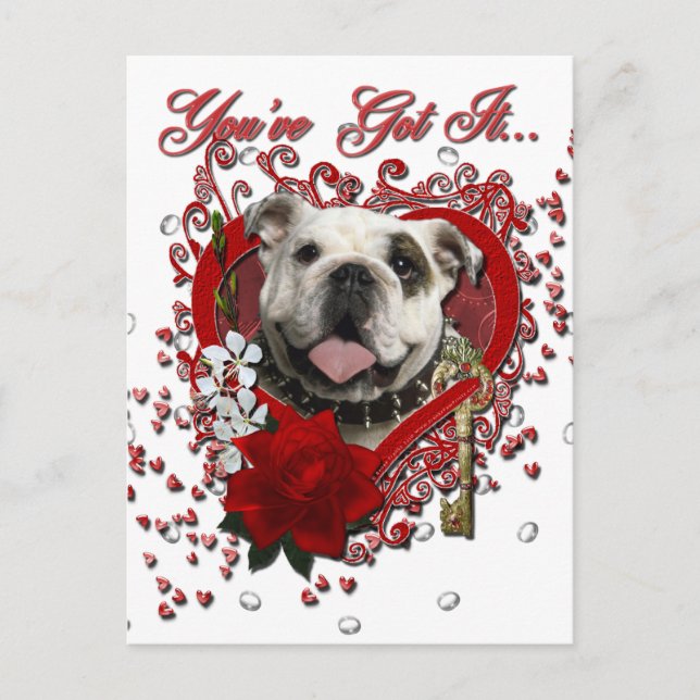 Postal Festiva San Valentín - Clave para mi corazón - Bulldog (Anverso)