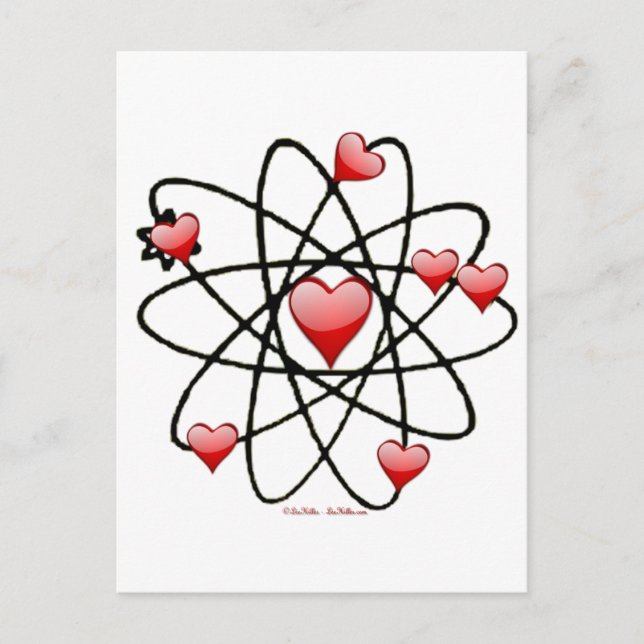 Postal Festiva San Valentín Corazones Rojos Atómicos (Anverso)