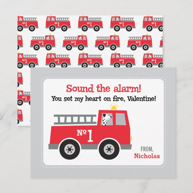 Postal Festiva San Valentín de clase de camiones de bomberos (Anverso / Reverso)